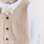 Neutral Smart Bow Tie Baby Sleepsuit