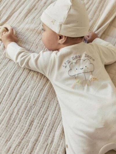 Neutral Im New Here Sleepsuit And Hat Set