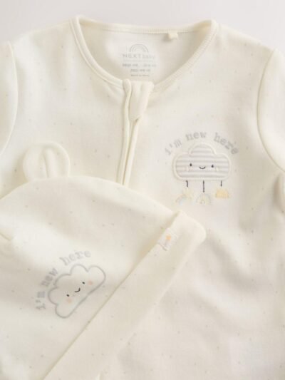 Neutral Im New Here Sleepsuit And Hat Set