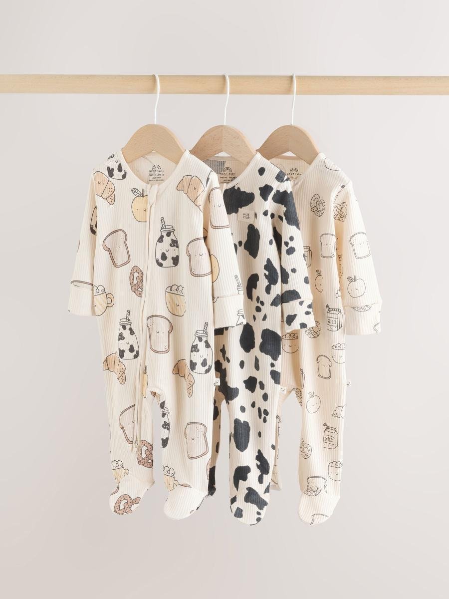 Neutral Two Way Zip Baby Sleepsuit 3 Pack