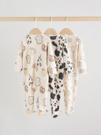 Neutral Two Way Zip Baby Sleepsuit 3 Pack