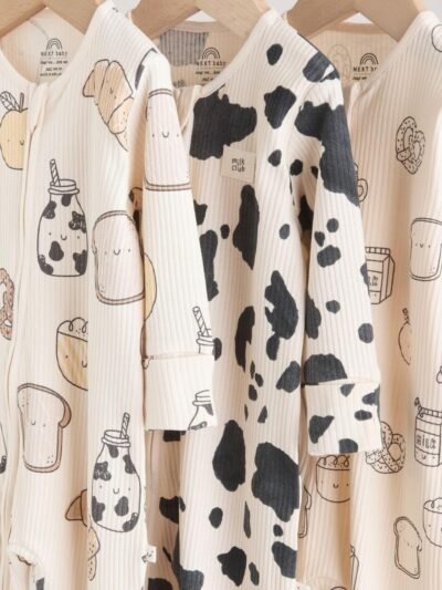 Neutral Two Way Zip Baby Sleepsuit 3 Pack