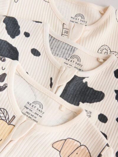 Neutral Two Way Zip Baby Sleepsuit 3 Pack