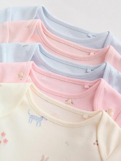 Multi Pastel Character 5 Pack Long Sleeve Baby Bodysuits