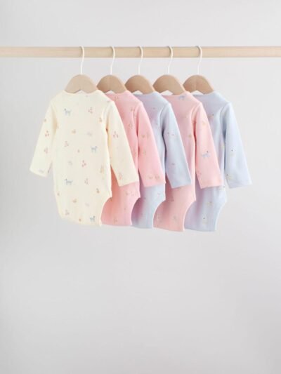 Multi Pastel Character 5 Pack Long Sleeve Baby Bodysuits