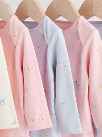Multi Pastel Character 5 Pack Long Sleeve Baby Bodysuits