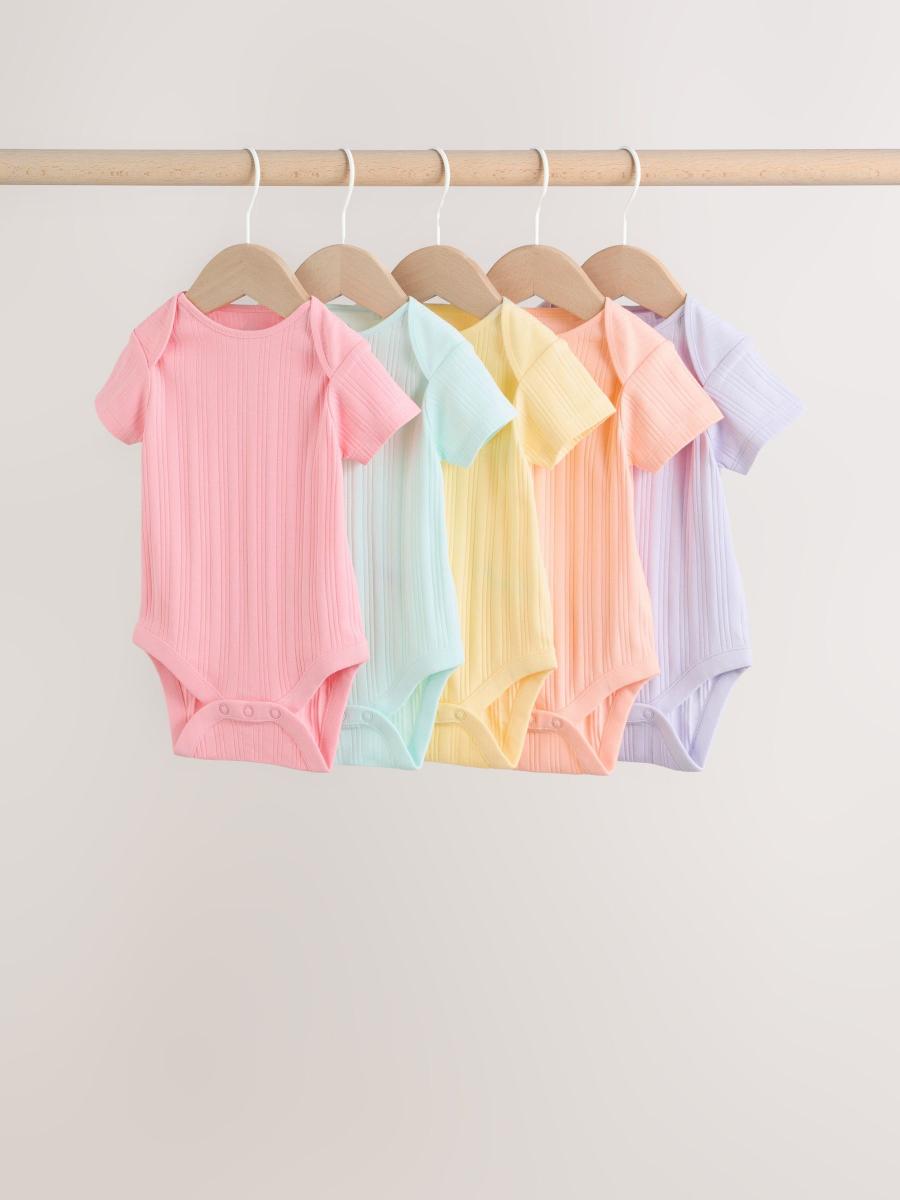 Multi Pastel 5 Pack Short Sleeve Baby Bodysuits