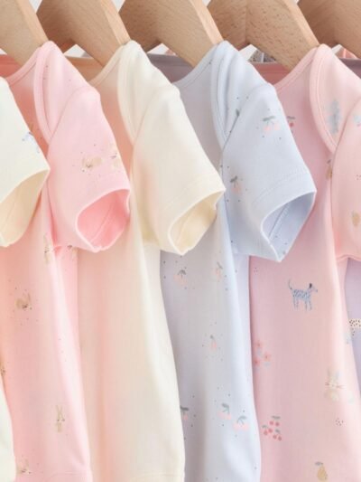 Multi Pastel Character 7 Pack Short Sleeve Baby Bodysuits