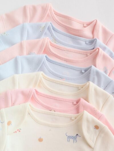 Multi Pastel Character 7 Pack Short Sleeve Baby Bodysuits