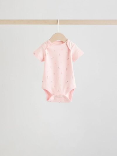 Pink 5 Pack Short Sleeve Baby Bodysuit