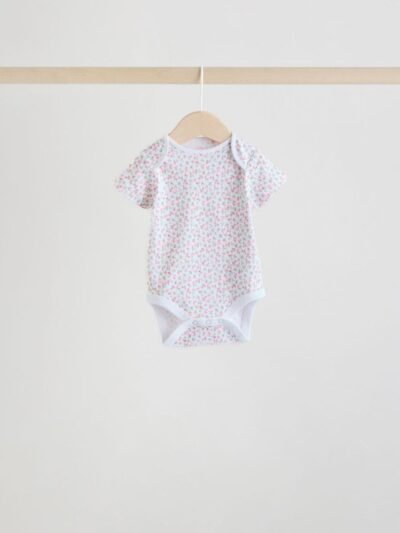Pink 5 Pack Short Sleeve Baby Bodysuit