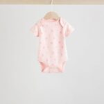 Pink 5 Pack Short Sleeve Baby Bodysuit