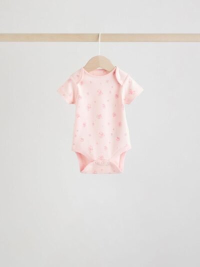 Pink 5 Pack Short Sleeve Baby Bodysuit