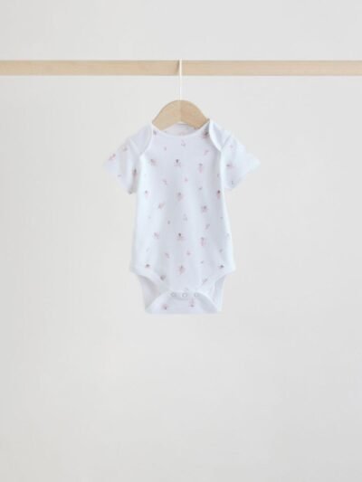 Pink 5 Pack Short Sleeve Baby Bodysuit