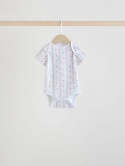 Pink 5 Pack Short Sleeve Baby Bodysuit