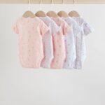 Pink 5 Pack Short Sleeve Baby Bodysuit