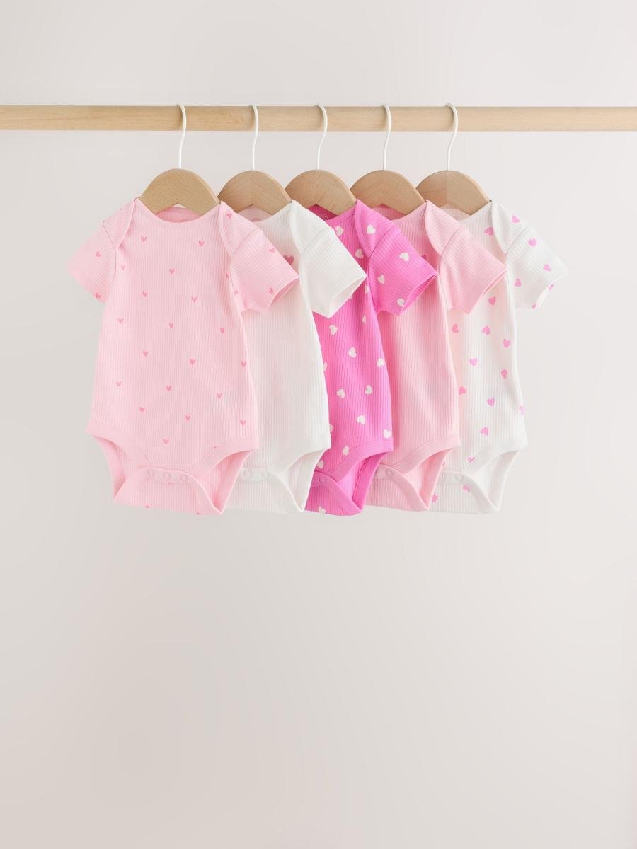 Pink Short Sleeve Baby Bodysuits 5 Pack