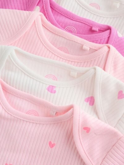 Pink Short Sleeve Baby Bodysuits 5 Pack