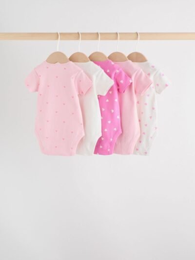 Pink Short Sleeve Baby Bodysuits 5 Pack