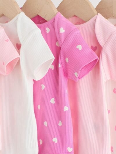 Pink Short Sleeve Baby Bodysuits 5 Pack