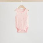 White/Pink 5 Pack Vest Baby Bodysuits