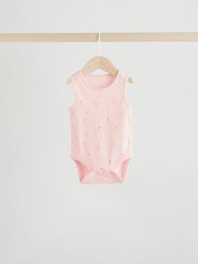 White/Pink 5 Pack Vest Baby Bodysuits