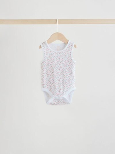 White/Pink 5 Pack Vest Baby Bodysuits