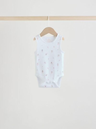 White/Pink 5 Pack Vest Baby Bodysuits
