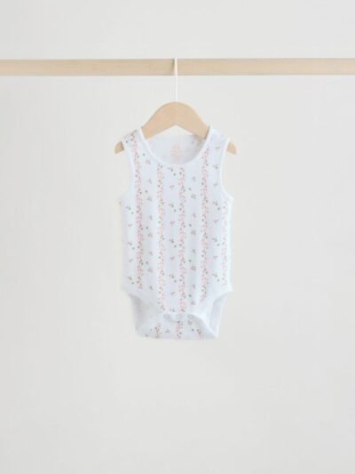 White/Pink 5 Pack Vest Baby Bodysuits