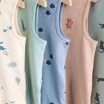 Teal Blue Miniprint Baby Vests 5 Pack