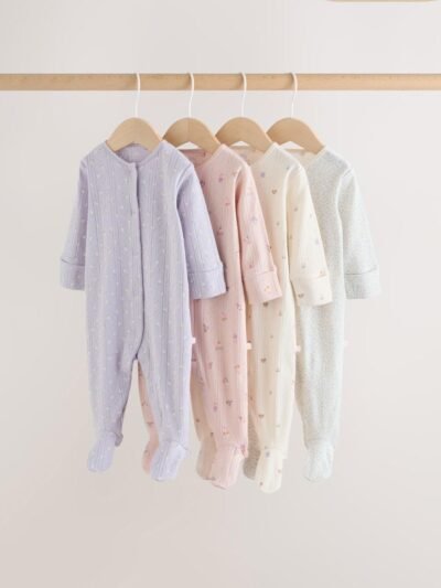 Lilac Purple Baby Sleepsuit 4 Pack