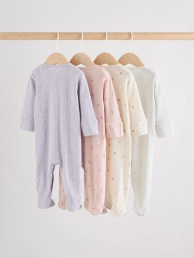 Lilac Purple Baby Sleepsuit 4 Pack