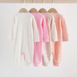 Pink Two Way Zip Baby Sleepsuit 4 Pack
