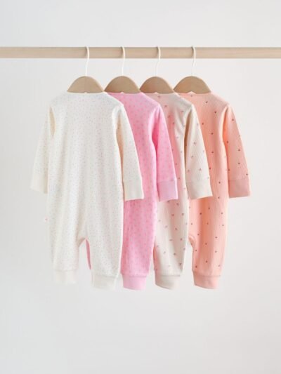 Pink Two Way Zip Baby Sleepsuit 4 Pack