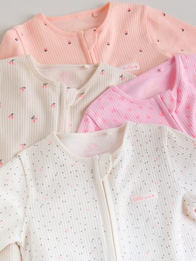 Pink Two Way Zip Baby Sleepsuit 4 Pack