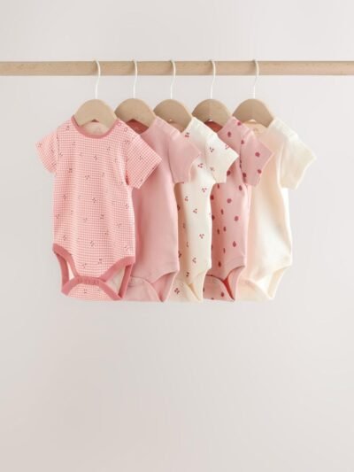 Pink Baby Short Sleeve Bodysuits 5 Pack