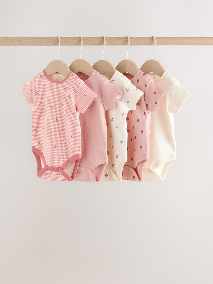 Pink Baby Short Sleeve Bodysuits 5 Pack