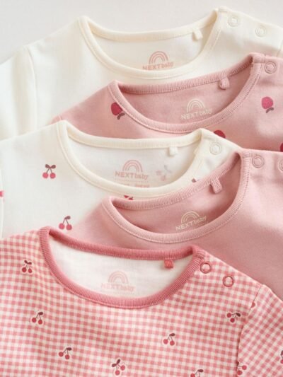 Pink Baby Short Sleeve Bodysuits 5 Pack