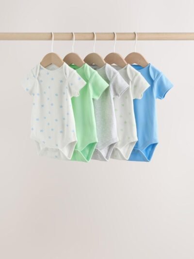 Blue Short Sleeve Long Sleeve Baby Bodysuits 5 Pack