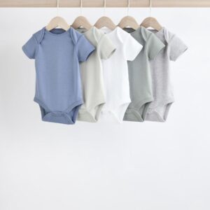 Grey/White Short Sleeve Bodysuits 5 Pack