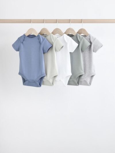 Grey/White Short Sleeve Bodysuits 5 Pack