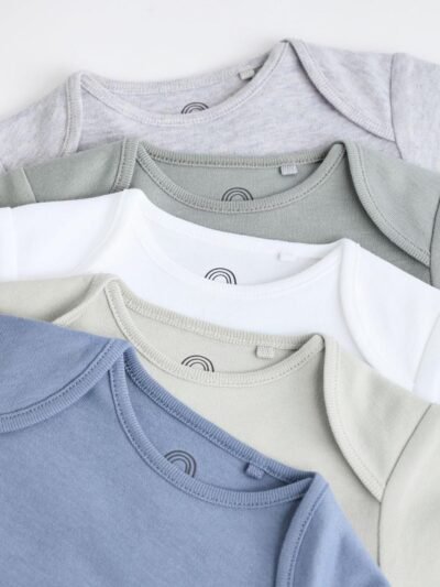 Grey/White Short Sleeve Bodysuits 5 Pack