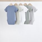 Grey/White Short Sleeve Bodysuits 5 Pack