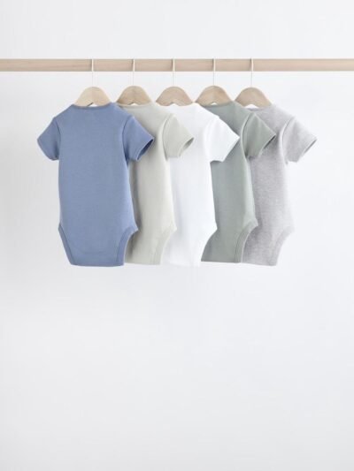 Grey/White Short Sleeve Bodysuits 5 Pack