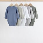 Grey/White Long Sleeve Bodysuits 5 Pack