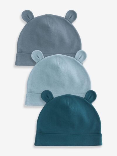 Mid Blue Baby 100% Cotton Beanies 3 Pack