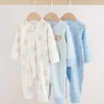 Blue Bear Way Zip Baby Sleepsuits 3 Pack