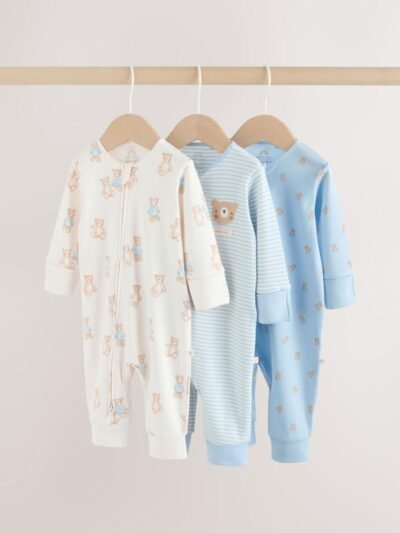 Blue Bear Way Zip Baby Sleepsuits 3 Pack