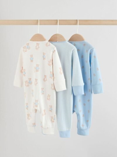 Blue Bear Way Zip Baby Sleepsuits 3 Pack