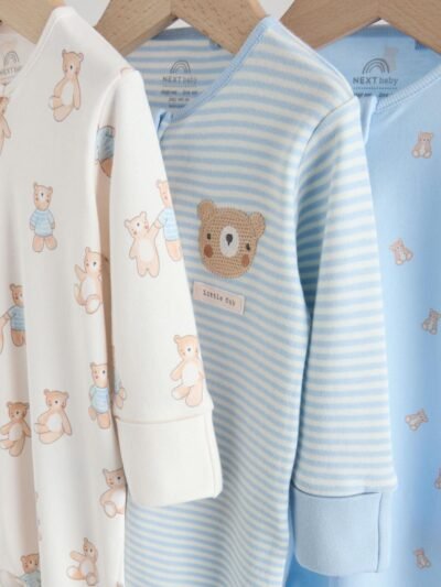 Blue Bear Way Zip Baby Sleepsuits 3 Pack